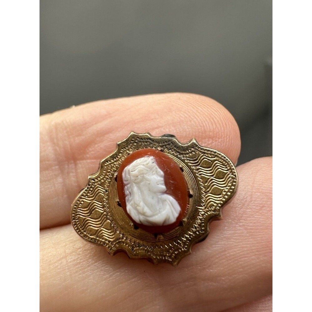 Tiny Gold Filled Cameo Pin Vintage Antique .75” C Clasp Grannycore